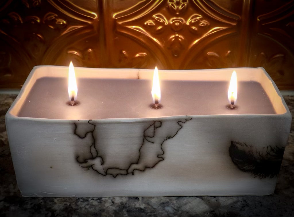 Rectangle Raku Pottery Candle